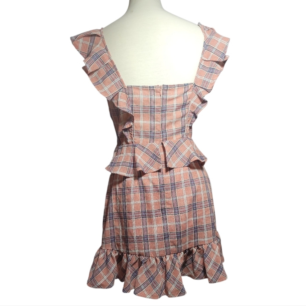 Moon River americana red white blue plaid ruffle prairie dress 8 Med cottagecore - Picture 5 of 5